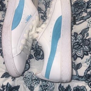Puma Classic White and Light Blue Sneakers